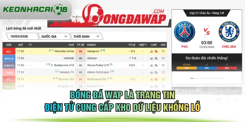 Bóng đá Wap là trang tin điện tử cung cấp kho dữ liệu khổng lồ